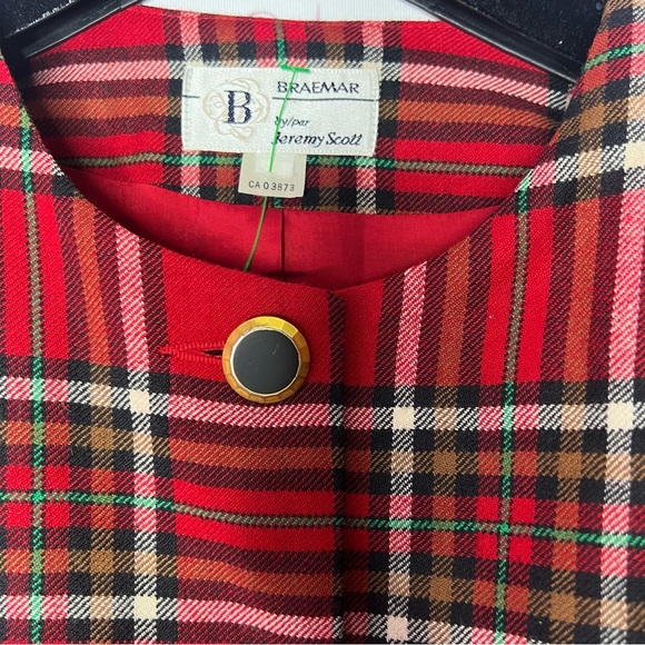 Jeremy Scott plaid red black green blazer buttons vintage Absolutely iconic - Picture 6 of 11